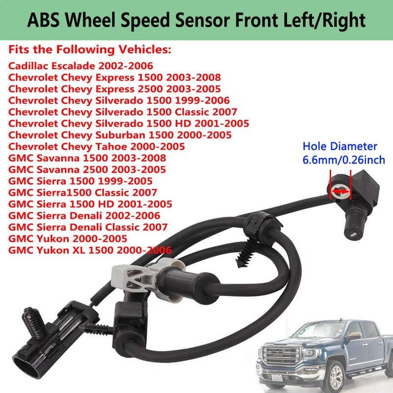 LIYYOO 19181873 ABS Wheel Speed Sensor Front Left/Right,Fit for Chevrolet Silverado Express Suburban Tahoe GMC Savanna Sierra Yukon XL Cadillac Escalade Replaces 15112379,ALS482,5S8361,970011 - Image 3